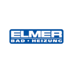 Logo zeigt Text "ELMER BAD • HEIZUNG" in Blau.