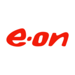 Rotes "e.on"-Logo, minimalistisch gestaltet.