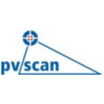 Logo mit Zielscheiben-Symbol, blauem Dreieck. Text: "pvscan". Schlichtes, technisches Design.