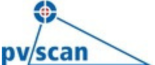 Logo mit Zielscheiben-Symbol, blauem Dreieck. Text: "pvscan". Schlichtes, technisches Design.